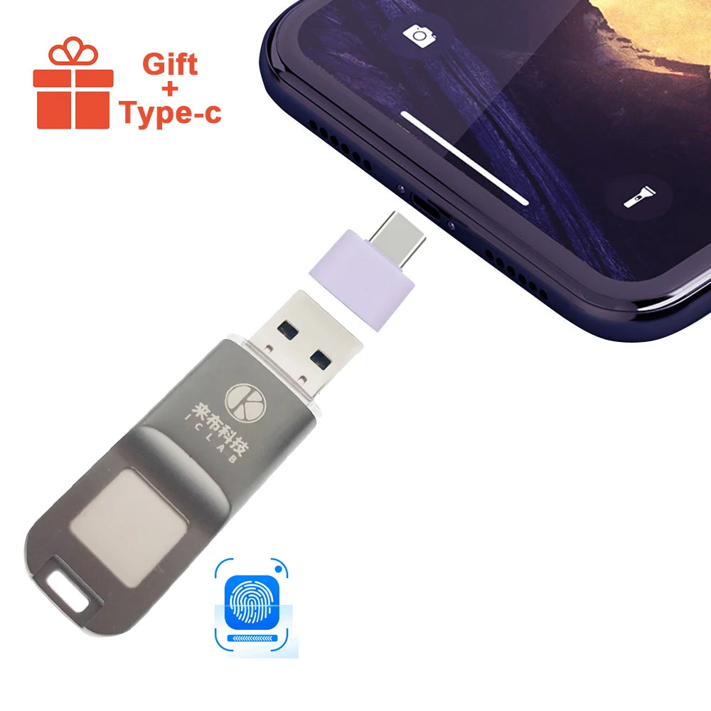 Metal customs logo with Type-C otg bulk digital self encrypting usb drive fingerprint 3.0 encrypted usb flash drive