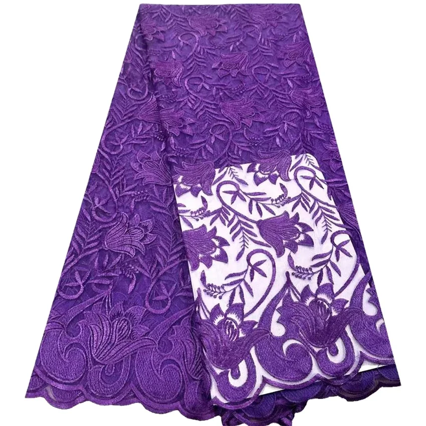 Фиолетовая африканская вышивка с цветами кружевная ткань Великолепный материал сетчатая вышитая 5 ярдов нигерийская