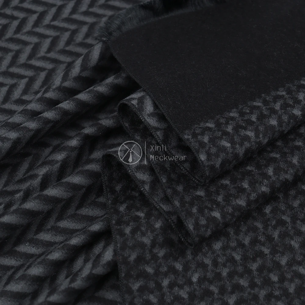Black Grey Custom Herringbone Basket Weave Pattern Men Scarf Designer Viscose Long Winter Scarves