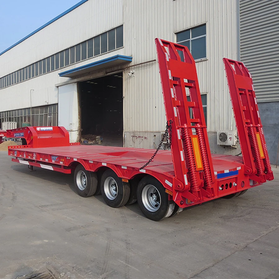 Low Price Truck Trailer 3 Axles 4 Axles 50ton 60ton Heavy Duty Hydraulic Gooseneck Lowboy Lowbed Low Bed Semi Trailer Truck