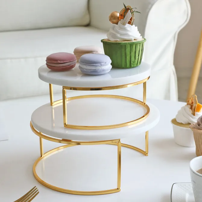 2 Tier Marble Cake Stand Custom Size Natural Store Round Wedding Cake Display Stand
