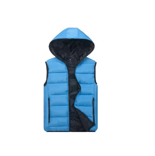 JACKETOWN Six Colors Sleeveless non Detachable Hood Spray-bonded Wadding Cotton Polyester Filled Waistcoat Man Duck Down V