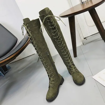 B22980A Europe fashion Plus size Cross lace-up thigh boots shoes Side zipper boots