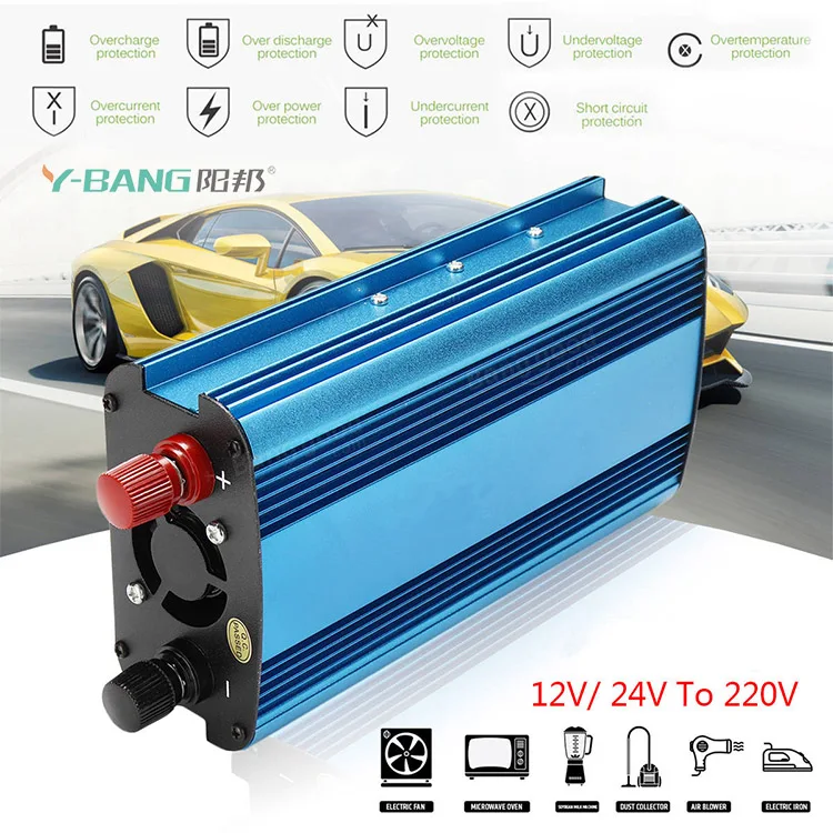 Home Use Mini Car Power Inverter 500W/1000W/1500W/2000W 12V 24V Dc to Ac 110V 220V With usb ports LCD display