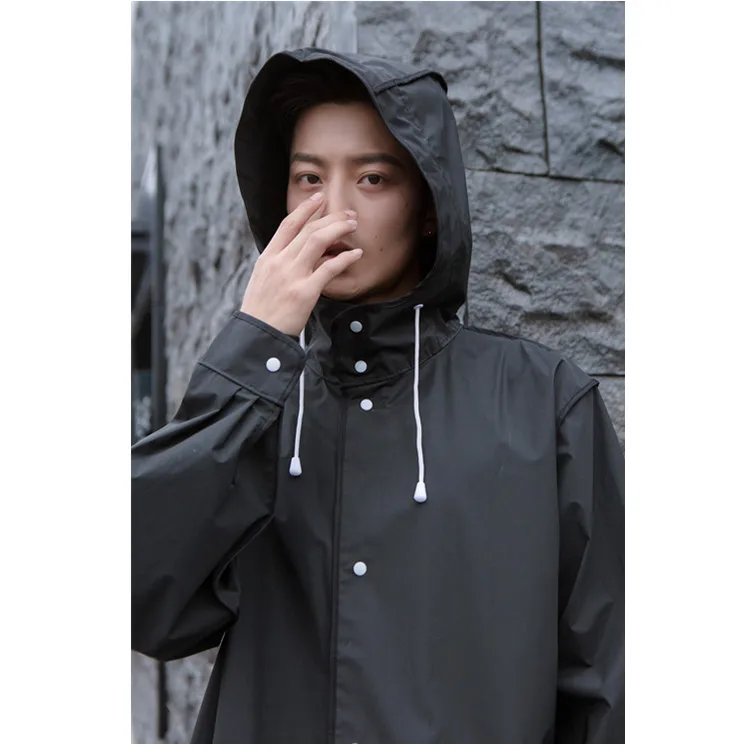 
New design EVA fashion black hiking custom printed long reusable raincoat 