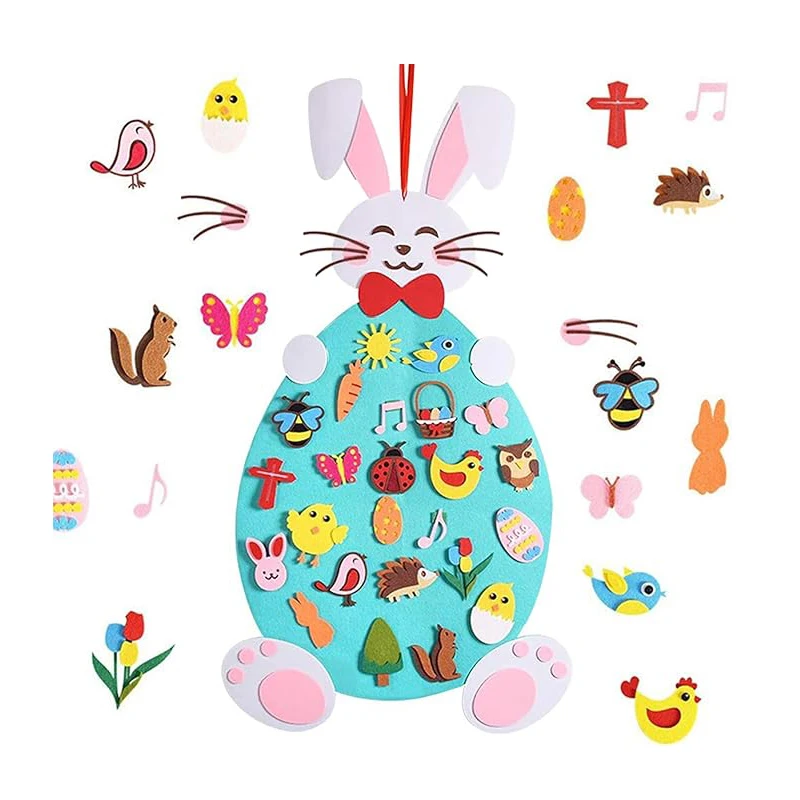 Custom Size Kids Wall Hanging DIY Easter Bunny Decorations Felt Easter Bunny with Detachable Ornaments for Festive Decorations
