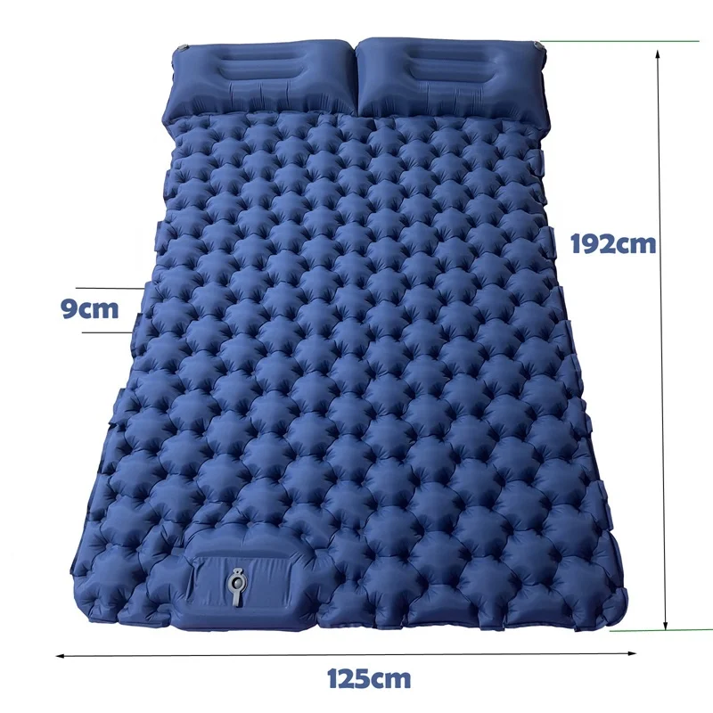 Portable Double Camping Sleeping Pad, Inflatable Camping Pad Foot Press Ultralight 2 Person Camping Mat with Pillow