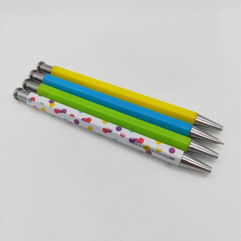 Plastic retractable writing hexagon ballpoint pen without clip