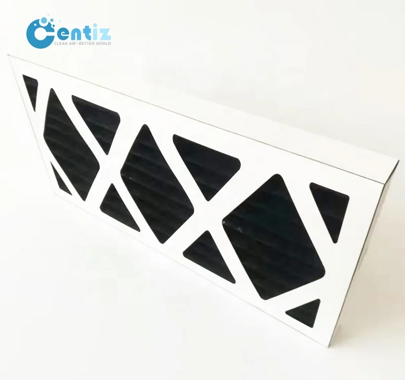 Cardboard frame pleated activated charcoal fiber media active carbon filter