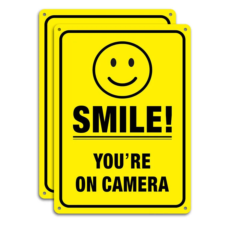 Reflective Printable Metal Security Notice CCTV Video Recorded Smile You Are On Camera Warning Signs Board