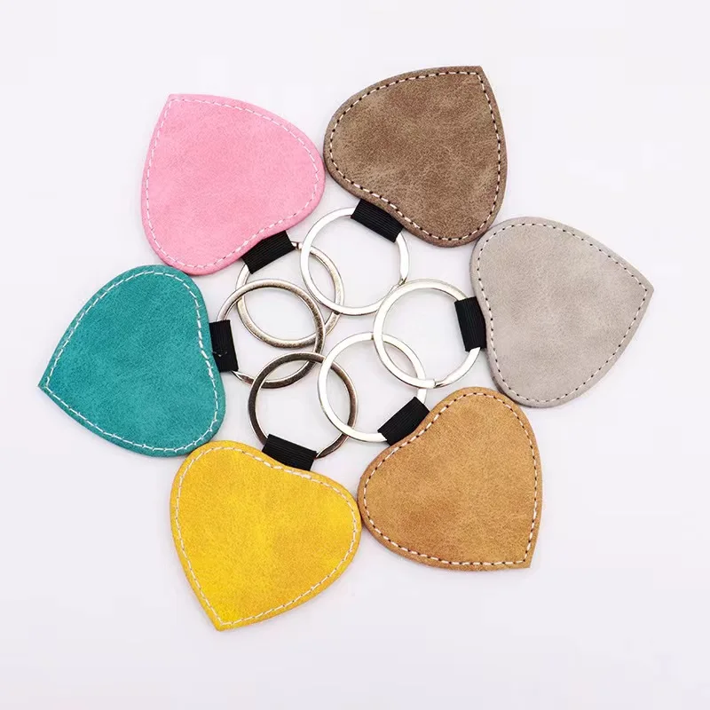 Wholesale PU Sublimation Heart Keychain Blank Custom Logo Double Side Printing Sublimation Leather Keychains