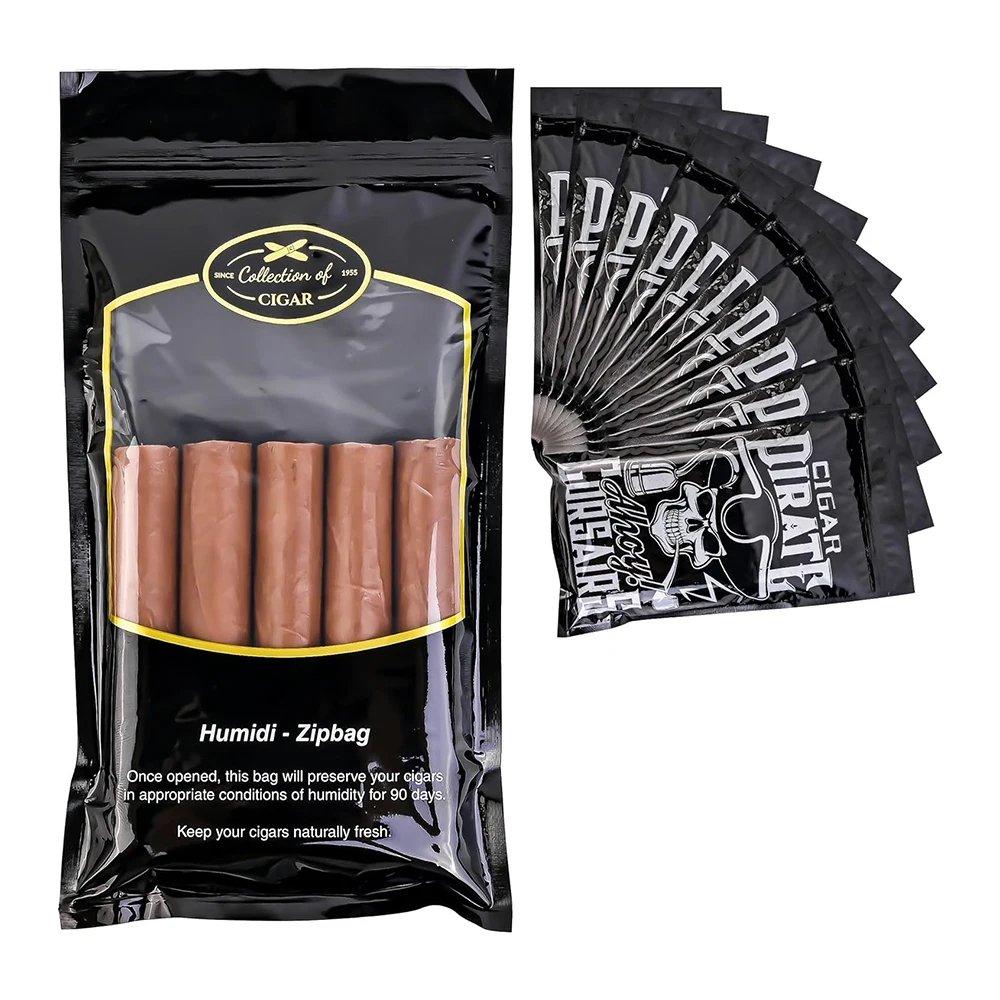 Custom Tobacco packaging Humidifier Plastic Pouches humidified cigar humidor bags for 4-5 Cigars with Hygrometer & Divider
