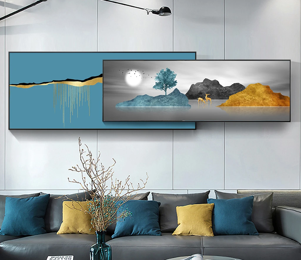 Gold leaf landscape painting hand-painted canvas bedroom furniture decorative painting