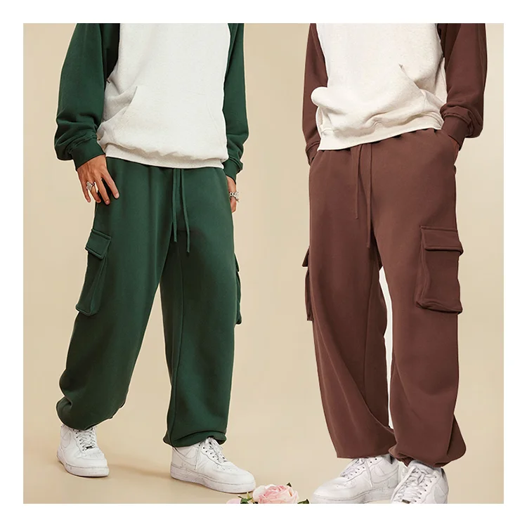 heavy weight baggy mens fleece cargo sweatpants with cargo pockets track sports sweat pants trousers for men