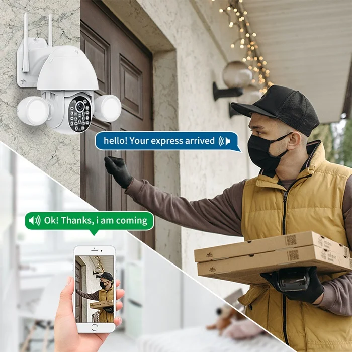 Factory Direct Supply Waterproof IP66 Tuya 5MP Auto Tracking Outdoor Floodlight Garden Light PTZ Wifi Camera