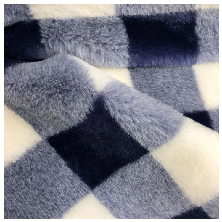 
 100% polyester printed faux fur fabric plaid  printed fake hair like rabbit fur  