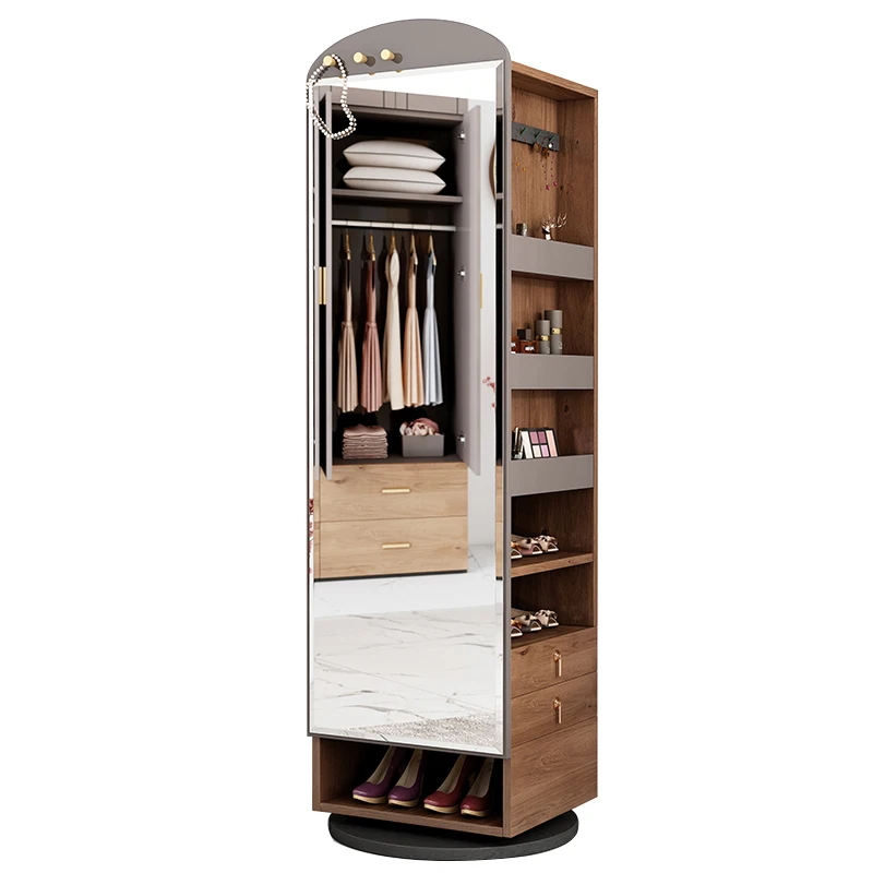 Многофункциональная подставка для пальто для основной спальни, вращающийся шкаф для хранения с полным корпусом, гардеробное зеркало от пола до потолка