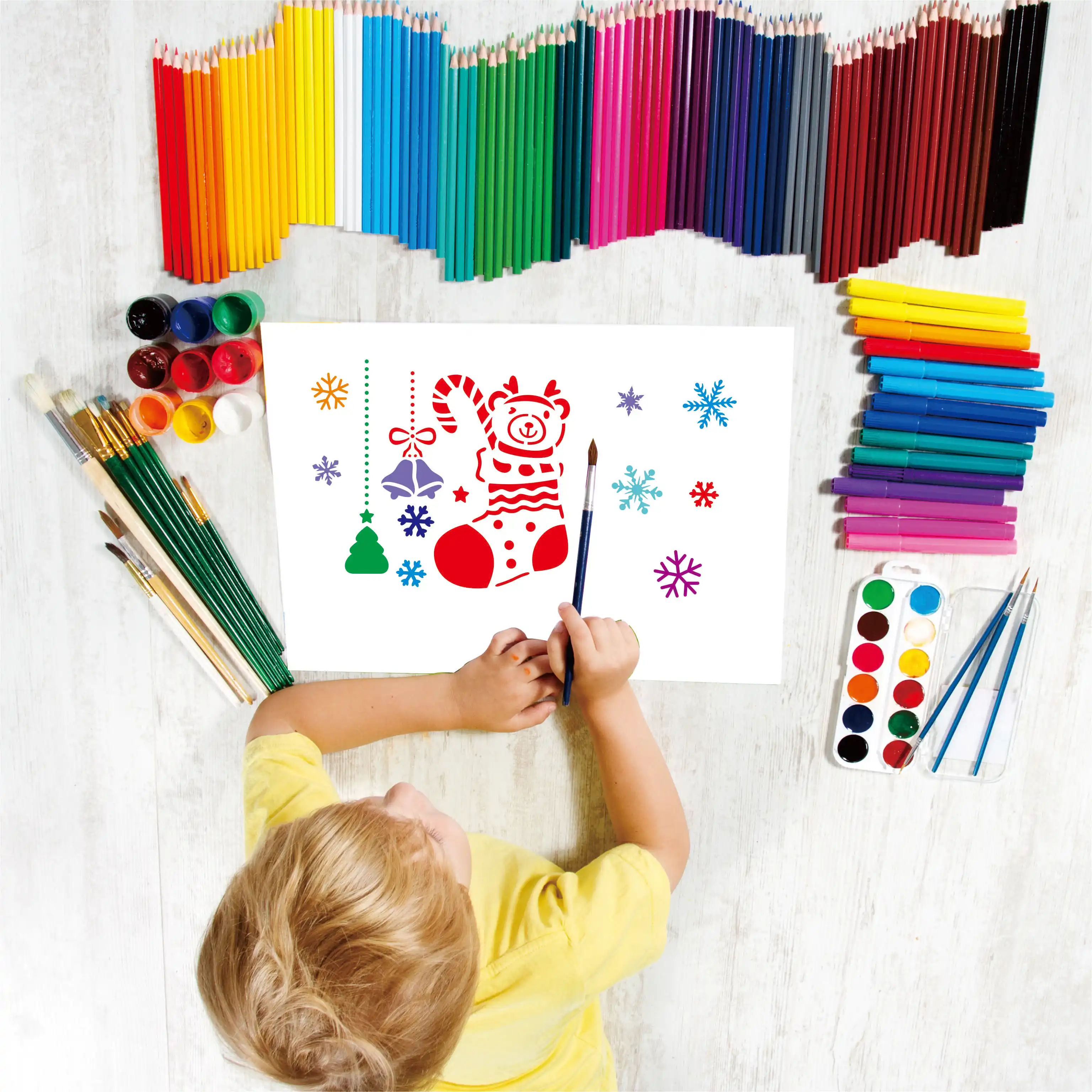 High Quality Merry Christmas Set PET Plastic Stencil Drawing Template For Window Decorate