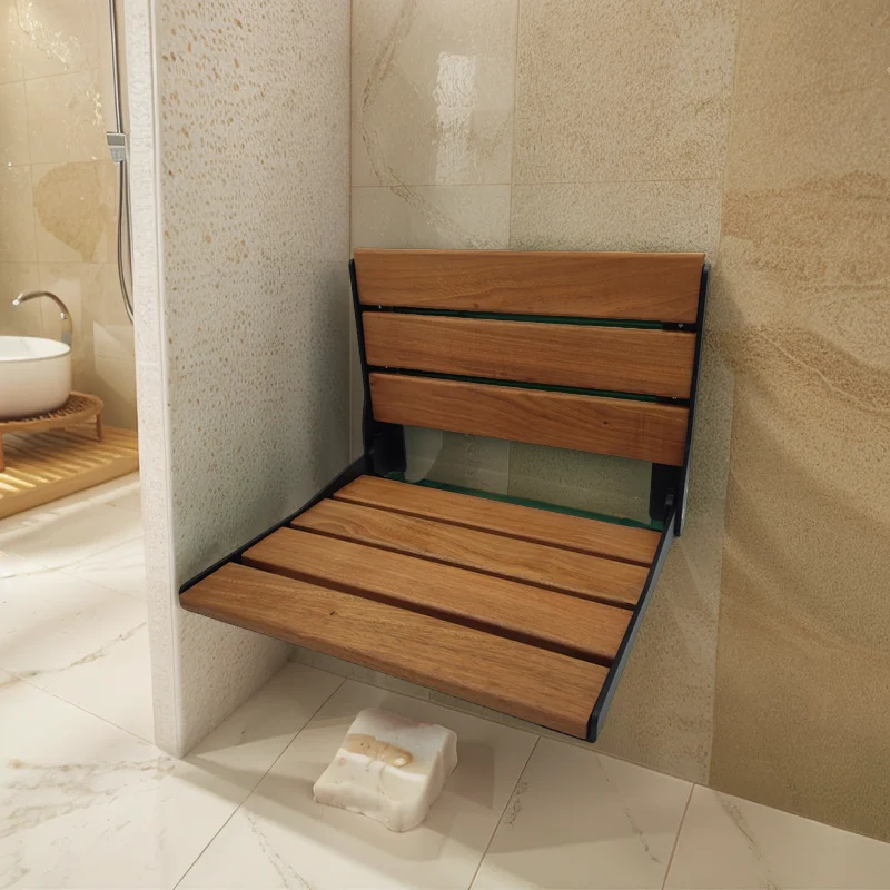 Modern Australian Shower Seat Wall Mount Rolling Disabled Toilet Wooden Folding Design for Bathroom Use inside