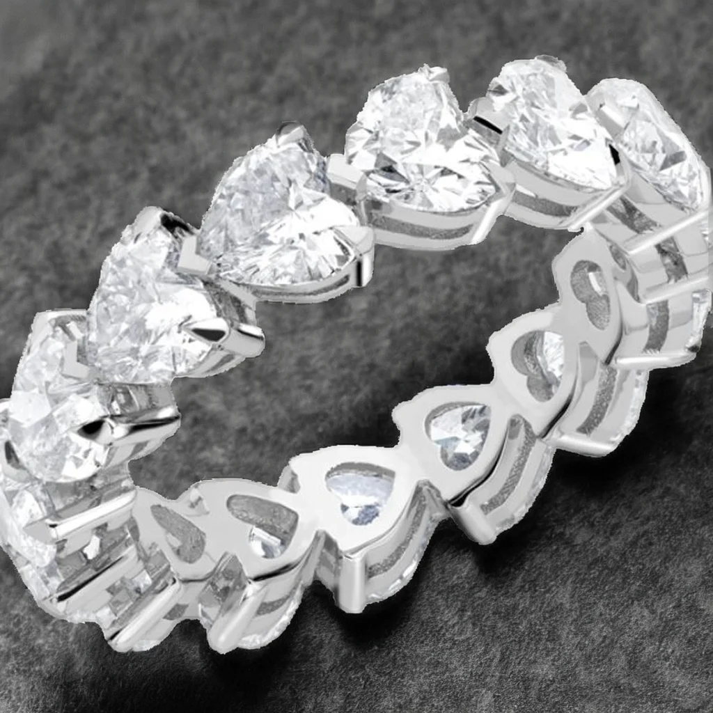 Lab Grown 6ctw Synthetic Diamond Eternity Band Ring Heart Cut Platinum for Unisex Wedding Party Engagement Gift for Girlfriend