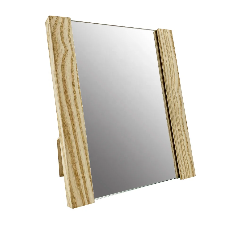 Natural Style Photo Frame Make Up Mirror Wood Framed Tabletop Mirror