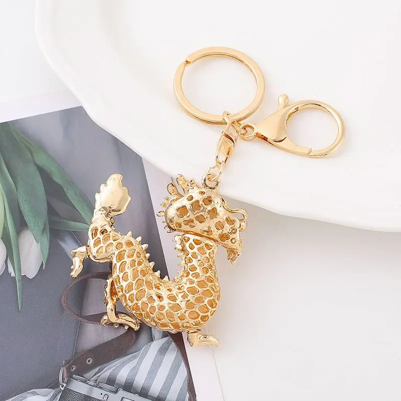 Wholesale Factory High Quality bling Rhinestone Originality Chinese Dragon keychain bag car charm Pendant keychain for Gift