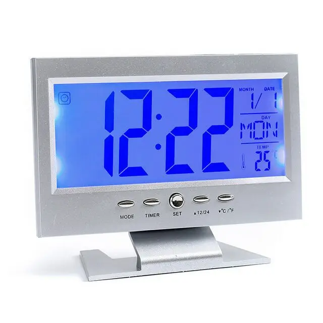 8082 large screen LCD alarm clock voice control snooze backlight creative smart clock thermometer student bedside alarm clock