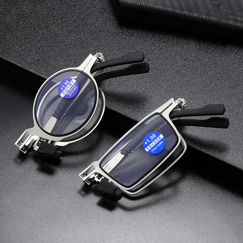 Оптовая продажа, портативные складные металлические оправы, без винтов, защита от синего света, очки для чтения с чехлом