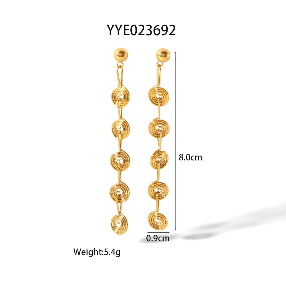 Fashion New Arrivals Gold Plated Pendant Earrings Long Strip Mosquito Coil Earrings Stainless Steel Thread Chain Drop Earrings