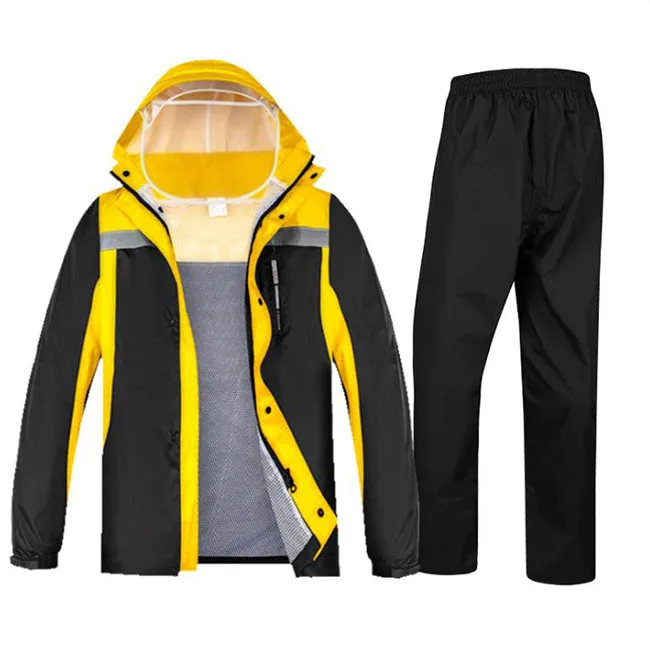 Wholesale Adults Motorcycle Overall Rain Coat And Pant Foldable Hooded Mens Waterproof Rain Suit