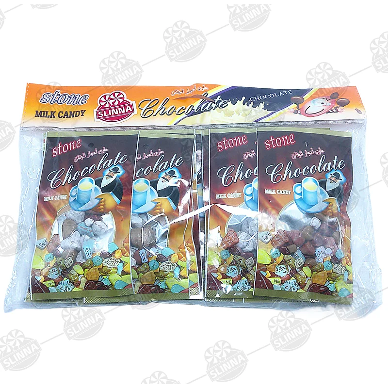 Design Stone New Bag Packaging Chocolate Candy Cartoon Chocolate Flavor Candy Wholesale Sweet Candy Bags and Trays in Stones