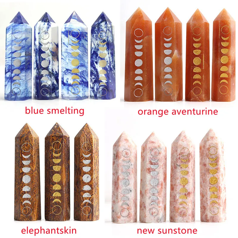 Камни-чакры для медитации, обелиск, резные лунные фазы, меняющие кристалл, волшебная палочка, лечебный подарок, украшение для дома