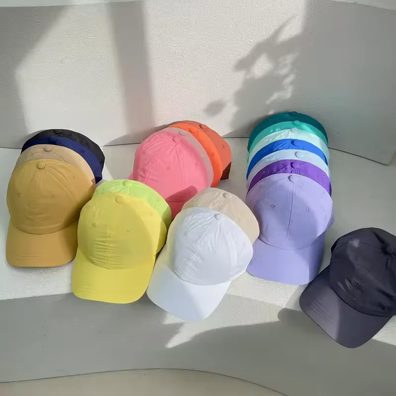 New Summer Candy Color Lightweight Unstructured 6 Panel Baseball Cap Quick Dry Nylon Sport Dad Hat Waterproof Hat for Women Men