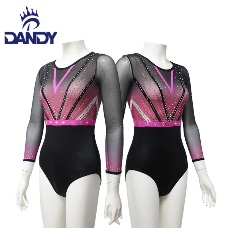 Hot Sales Wholesale Custom Made girls leotards Sublimated leotards gymnastics girls With Rhinestone For Team