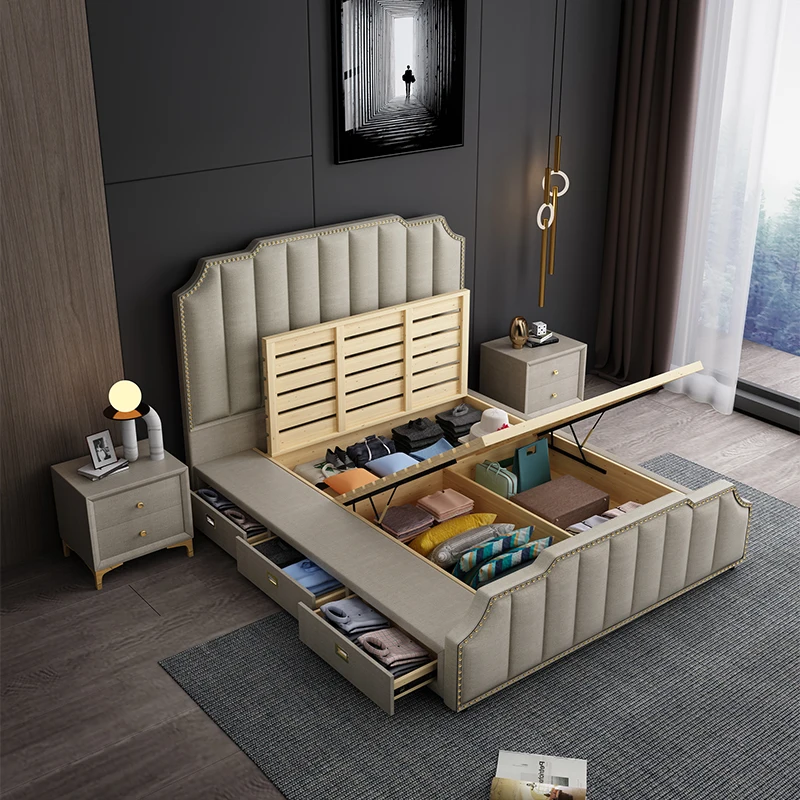 Modern simple design double bed for bedroom furniture set Technology cloth fabric 1.5m or 1.8m king size bed