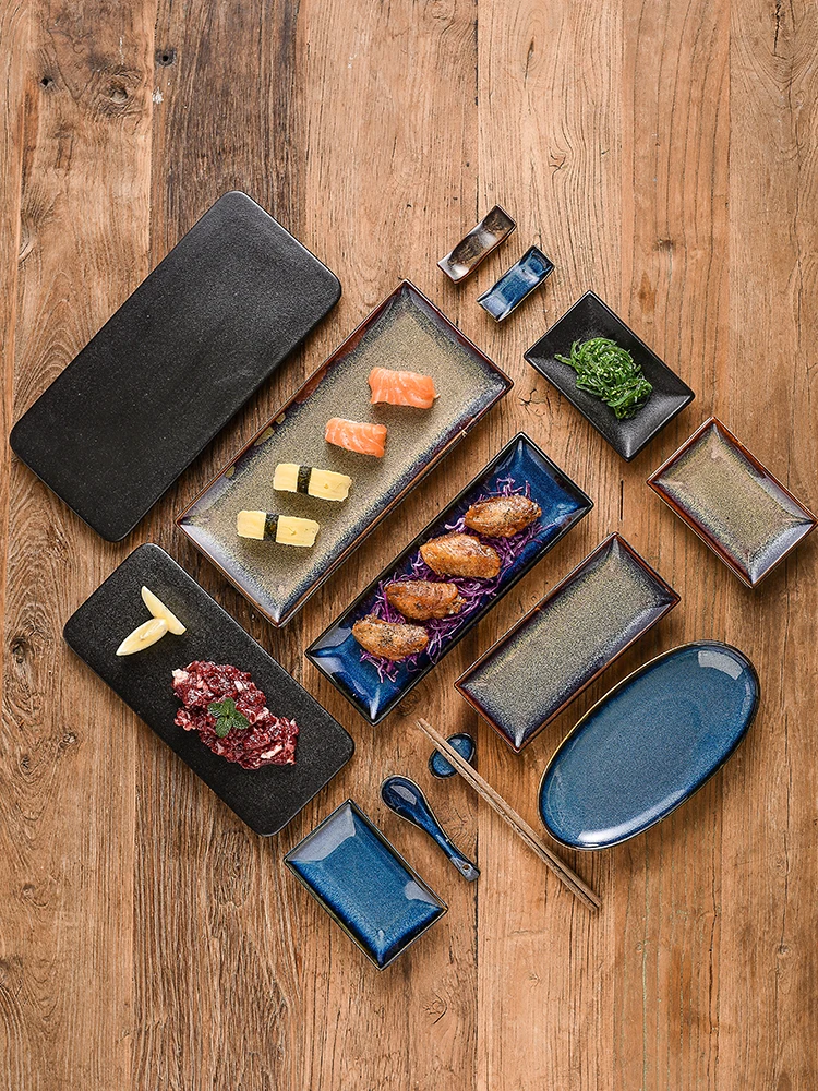 8 10 12 inch Rectangular Oval Japanese Restaurants Ceramic Dinner Dishes Sushi Plates