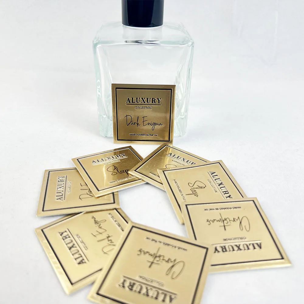 Perfume luxury label sticker Aluminum Bottle Metal Sticker  Custom logo sticker metal private label