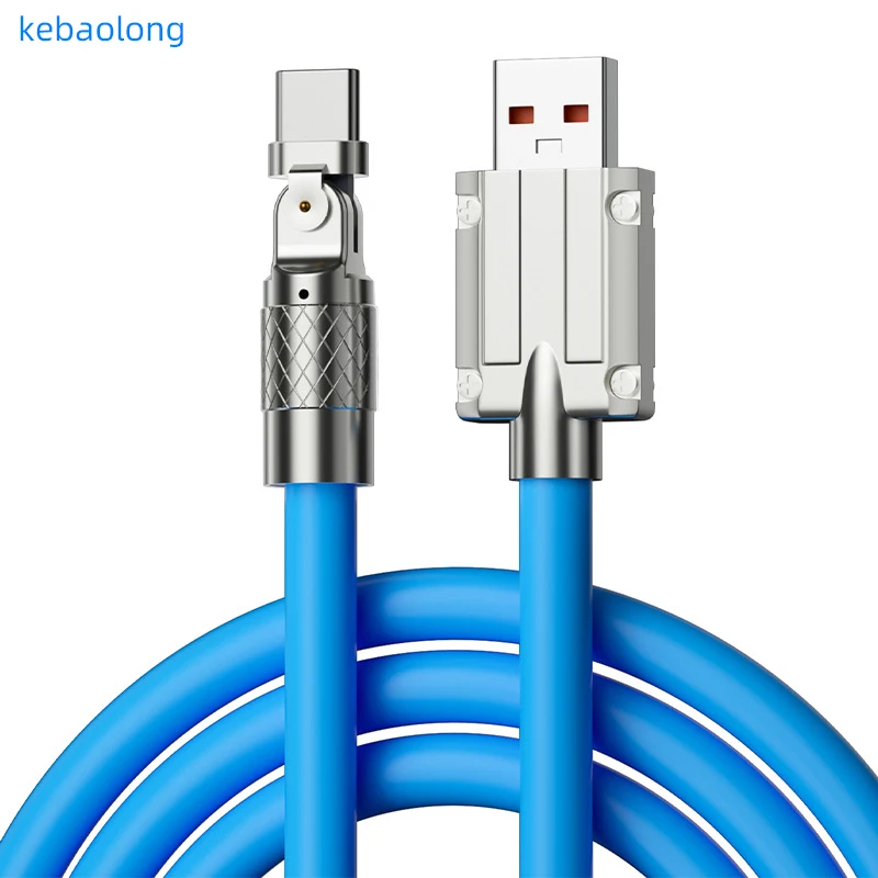 120W elbow super fast charging 6A zinc alloy data cable can rotate with light thick flash charger passenger charging cable