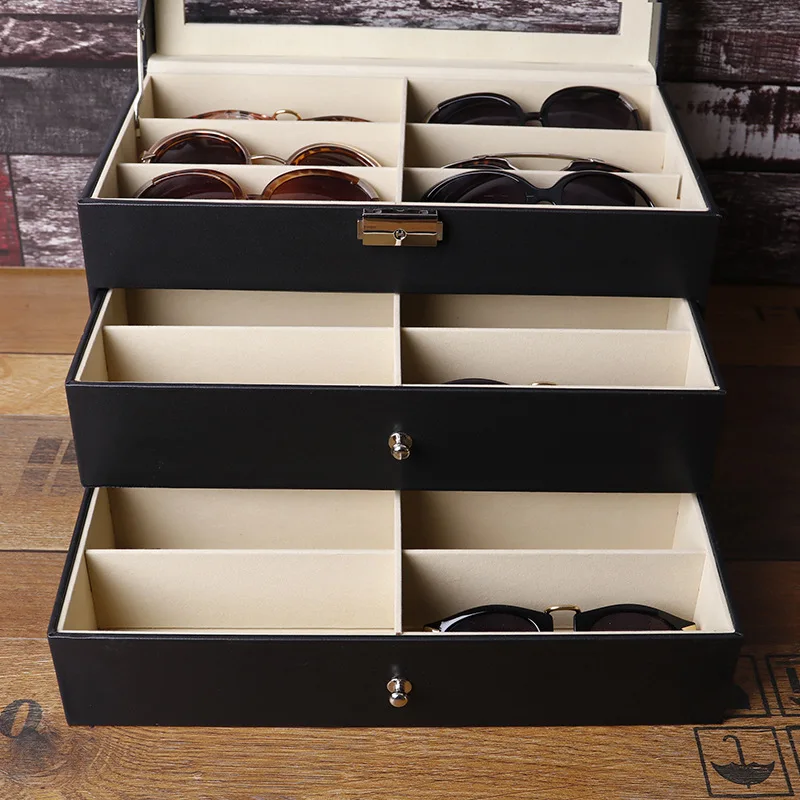18 Slots Sunglasses Organizer Collector Eyeglasses Sunglass Glasses Storage Box Eyeglasses Eyewear Display Case with Drawer