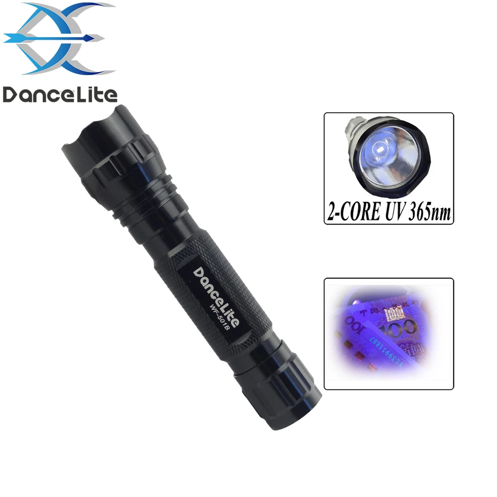 OEM 501B 2xUV 365nm 5W 2-CORE Ultraviolet Purple Light LED Flashlight Testing Torch Lamp (1x18650 / 2xCR123)