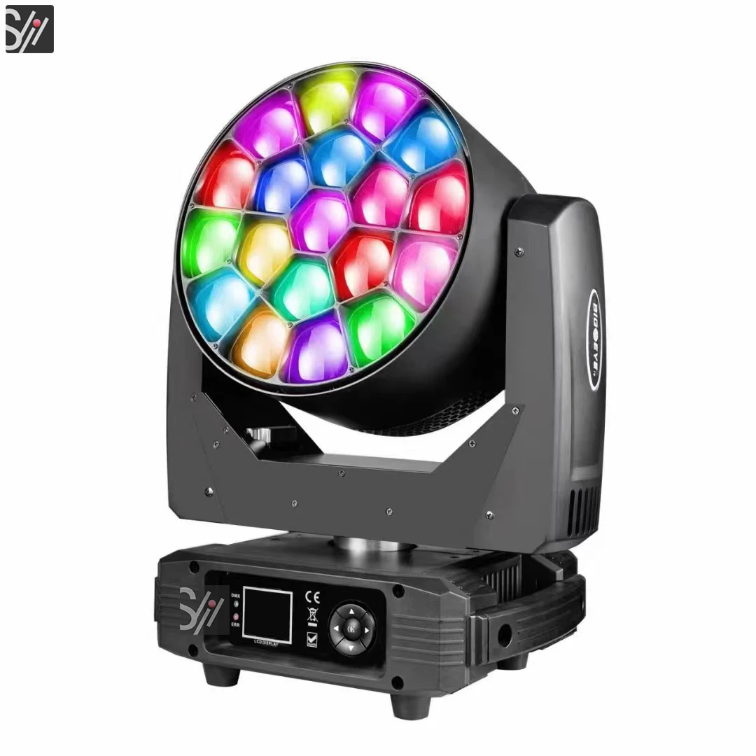 Guangzhou stage lighting 19pcs 15w 4in1 bee eye moving head dj party disco led stage lights