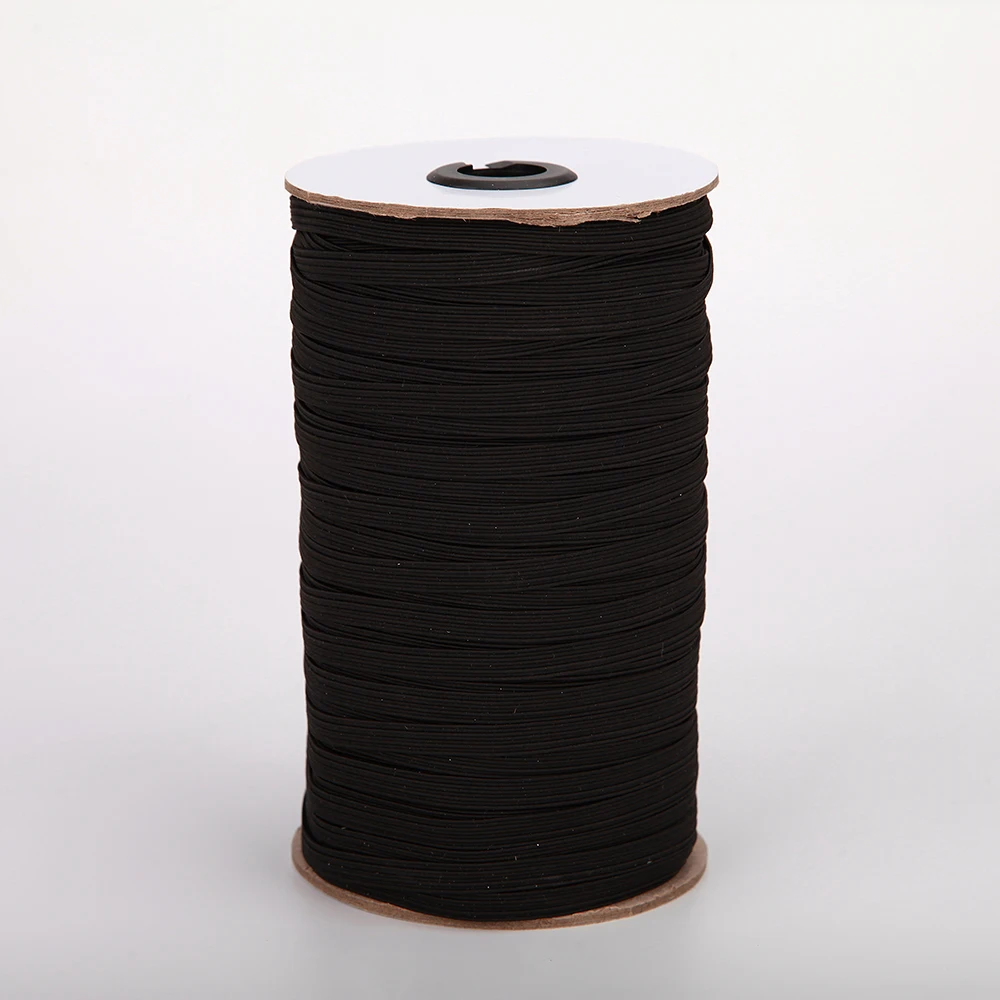 Wholesale Custom Rolls Black White 3mm 5mm 6mm 8mm 10mm 12mm Knitted Textile Flat Braided Elastic Band For Garment Sewing