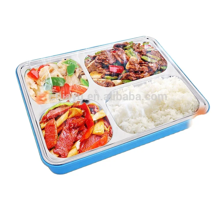 Big Size SS304 Plastic Cover 4 Compartments Lunch Box Tiffin Carrier