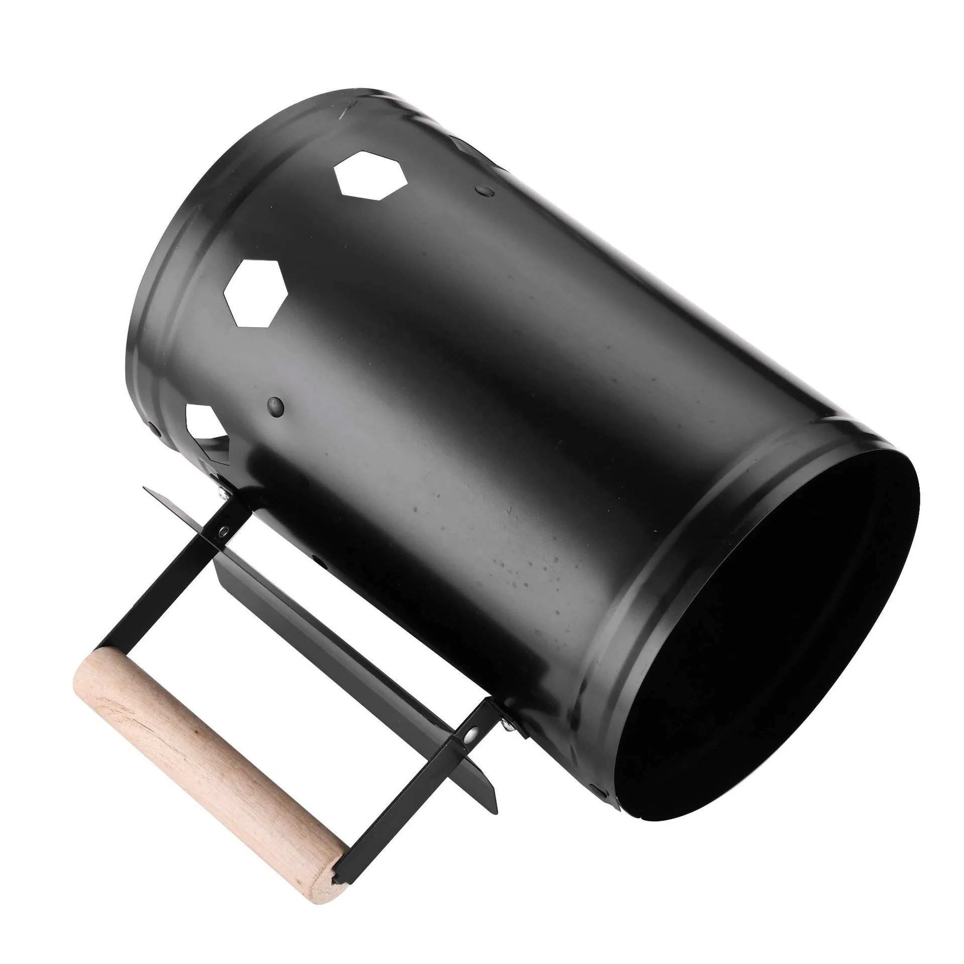 Heatproof Charcoal Fire Starter Bucket Comfortable Wooden Handle Chimney