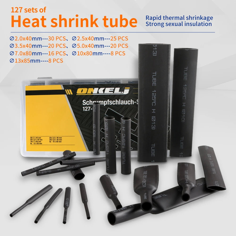 127pcs/set Assorted Heat Shrink Tube Black Wire Wrap Electrical Insulation Cable Sleeving 2-13mm
