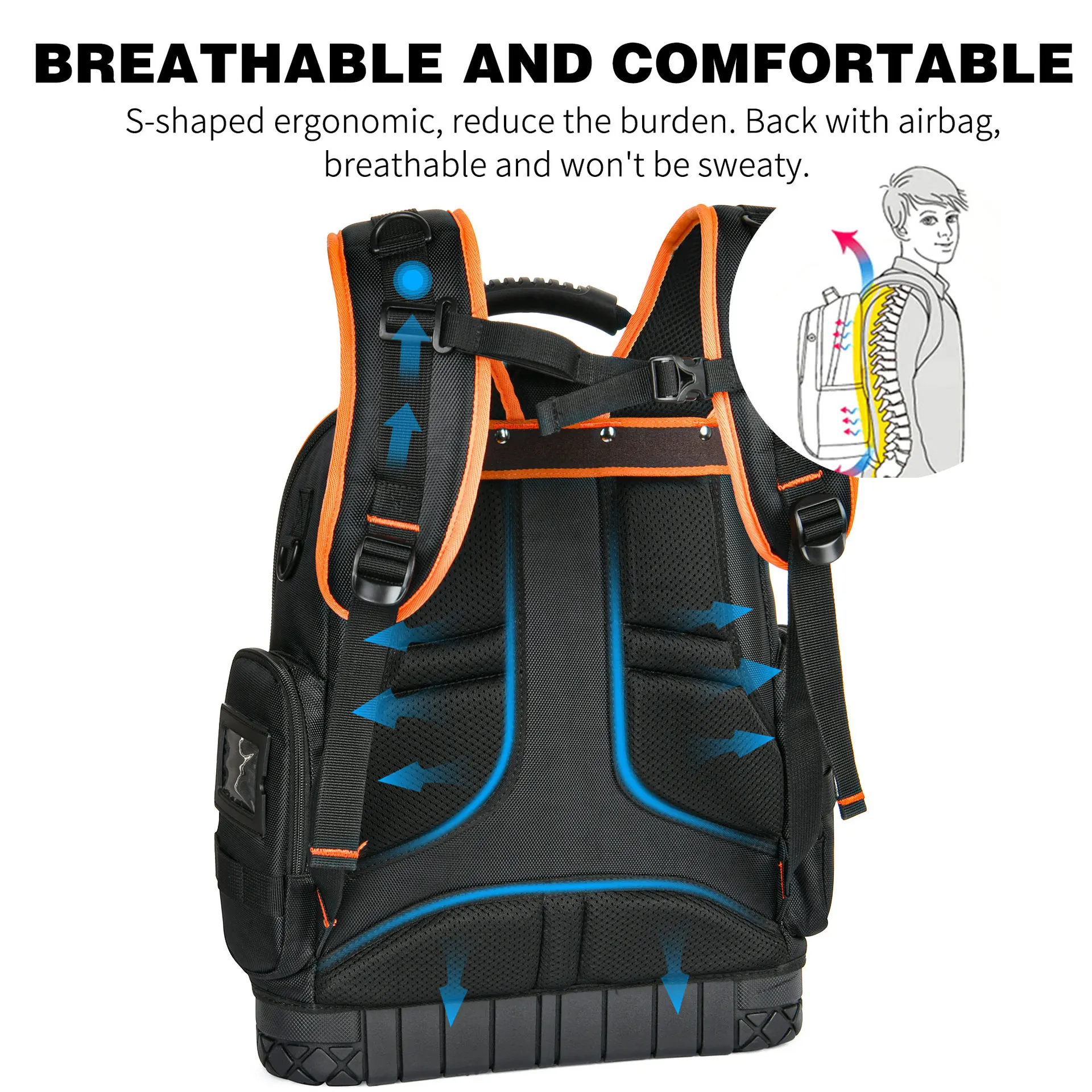 Heavy Duty Back Pack 1680D Tool Kit Storage Bag Tote Electrician Tool Bag Backpack with Combination Lock