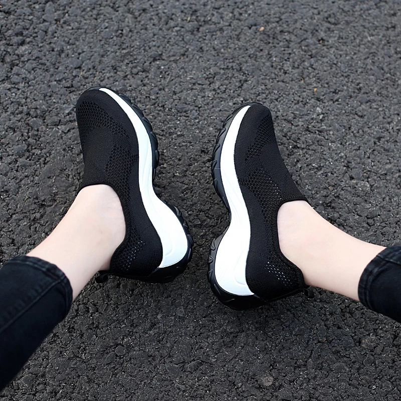 white wedge Height Increasing Shoes Womens Platform Sneakers Walking Slip On Light Weight Mesh Tennis Shoes