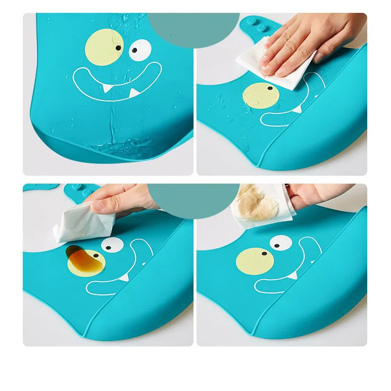 Водонепроницаемый милый мультяшный слюнявчик KUB в виде монстра, портативный Мягкий пищевой Платиновый силиконовый слюнявчик для младенцев с уловителем пищи