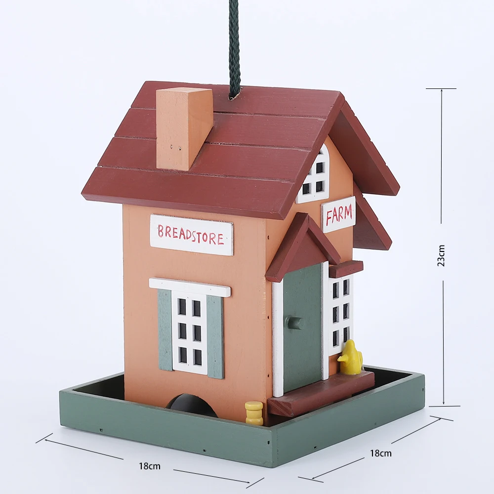 Hot Selling Outdoor Wooden Bird House Colorful Garden Bird House With Rope