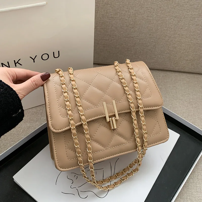 2021 Hot Sell Famous Brand Luxury Women Handbag Ladies Small Metal Chain Quality Pu Leather Shoulder Bag